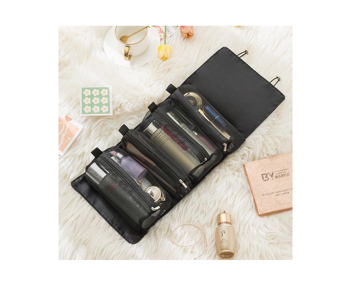 Mountaintop Travel Toiletry Bag Makeup Cosmetic Bag 4-in-1 Roll-Up Make Up Storage Organizer With 4 Zipper Pouches