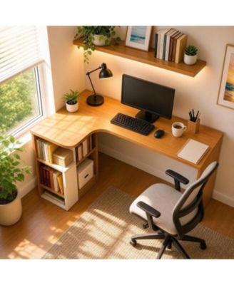 L Shaped Desk with Storage Shelves, Reversible Small Corner Desk for Small Spaces, Compact Home Office Desk for Writing, Study, Gaming