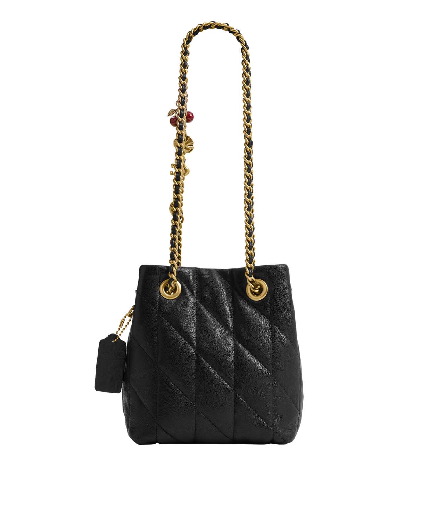 Женская сумка COACH Jade Small Quilted Leather Drawstring Crossbody with Charms, цвет: Латунный / Чёрный — фото 3