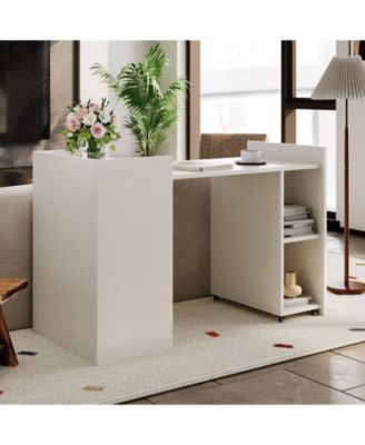 Folding Computer Desk with Storage Shelves, Extendable Table with Drop-Leaf for Small Spaces, Home Office, Gaming, Bedroom
