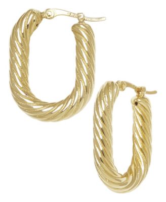 Sculptured Oval Spiral Cable Twist Hoop Earrings in 14k Yellow Gold