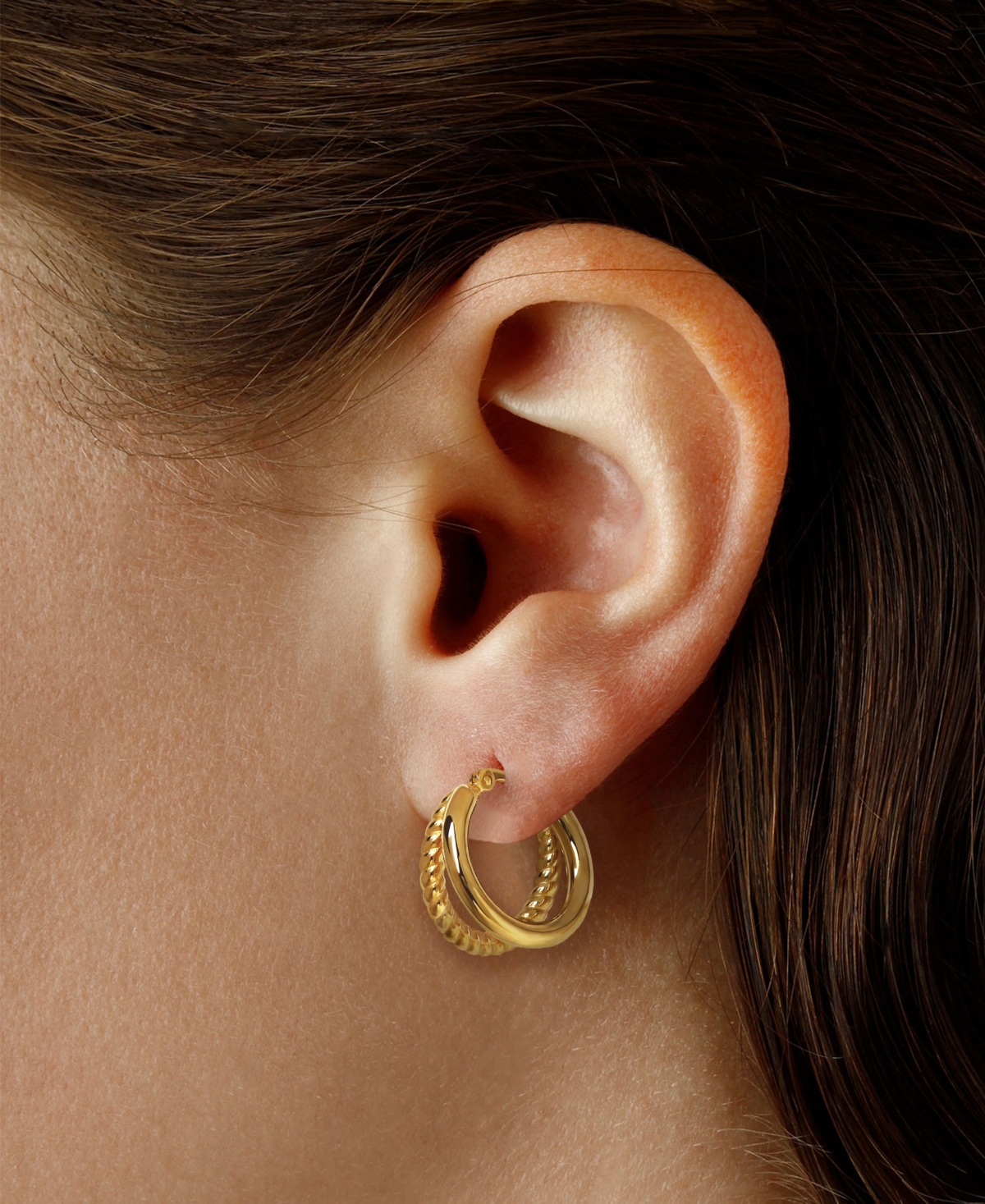 Macy's Sculptured Double Tube Twist Hoop Earrings in 14k Yellow Gold