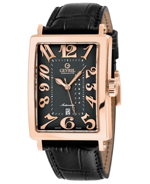 Мужские часы Gevril Swiss Made Avenue of Americas Swiss Automatic Italian Leather Strap Watch