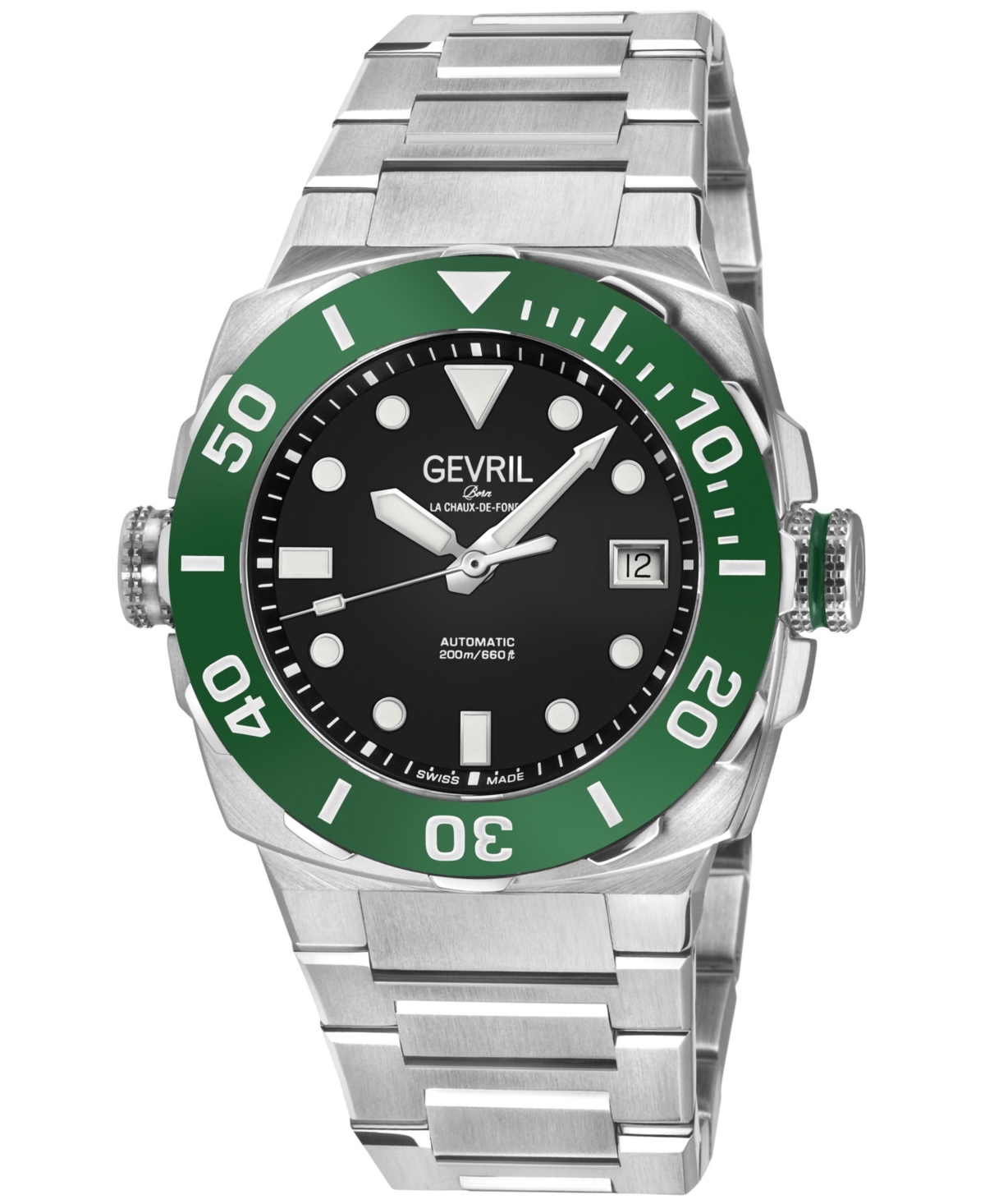 Gevril Men's Swiss Made Fortuna Swiss Automatic Silver Stainless Steel Bracelet Watch