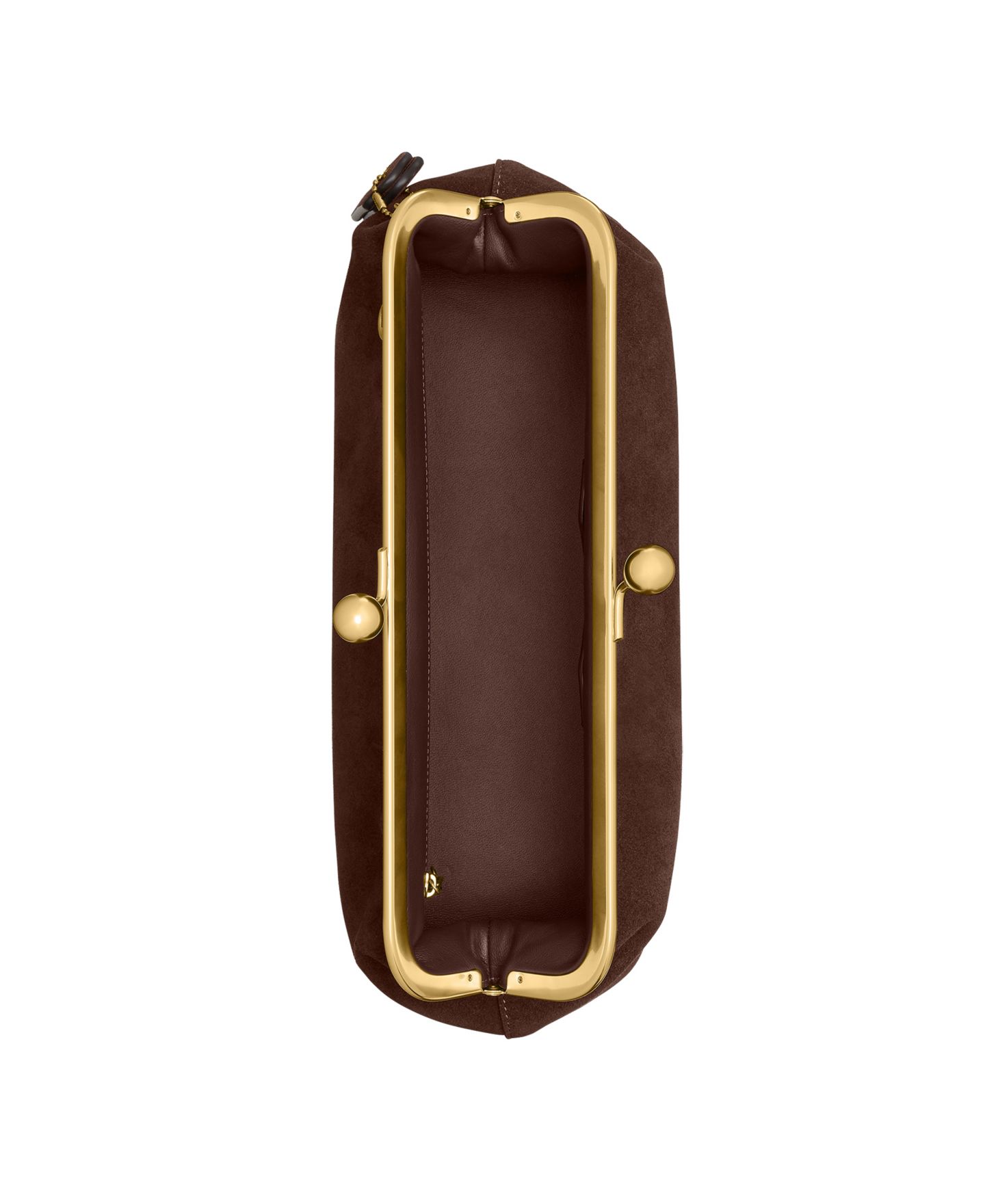 Женская сумка COACH Kisslock Small Suede Frame 30, цвет: Латунный / Шоколадный — фото 3