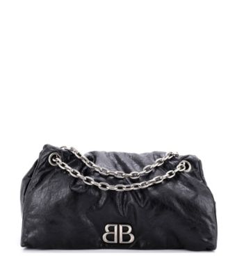 Large Monaco Chain Flap Shoulder Bag Leather