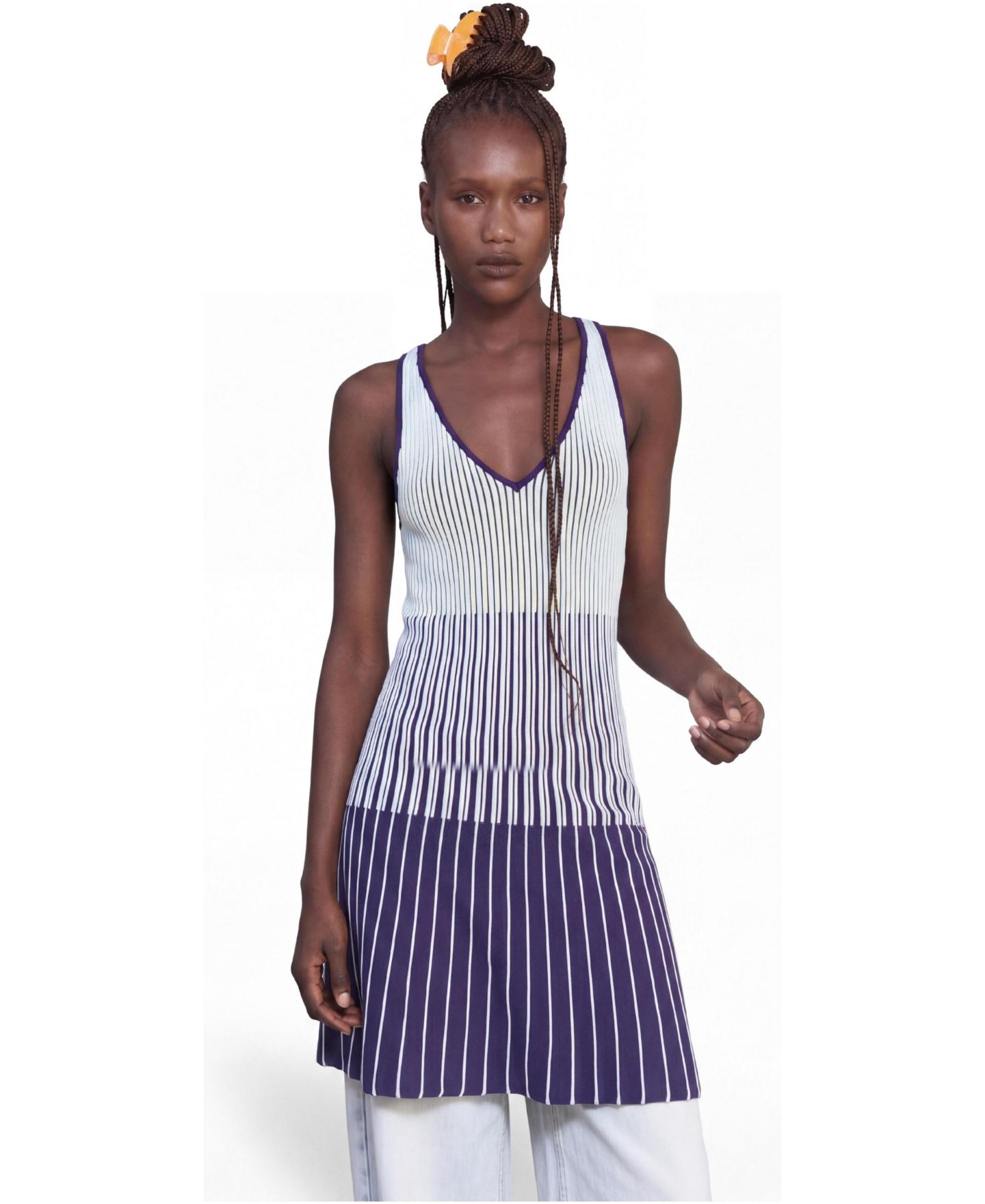 Женское платье Desigual Fit & Flare Striped Sleeveless Sweater Dress, цвет: Тёмный синий — фото 1