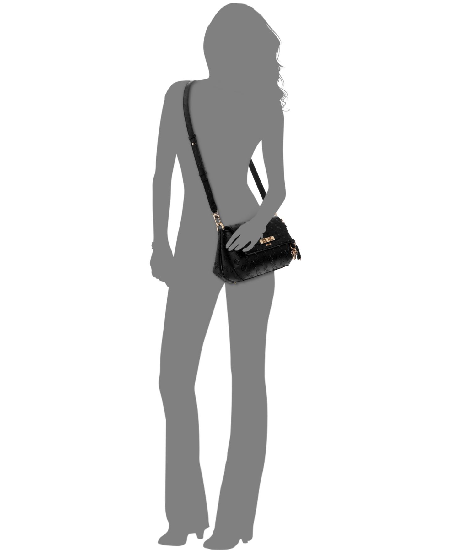 Женская сумка GUESS Carmella Medium Flap Crossbody Handbag, цвет: Чёрный — фото 3