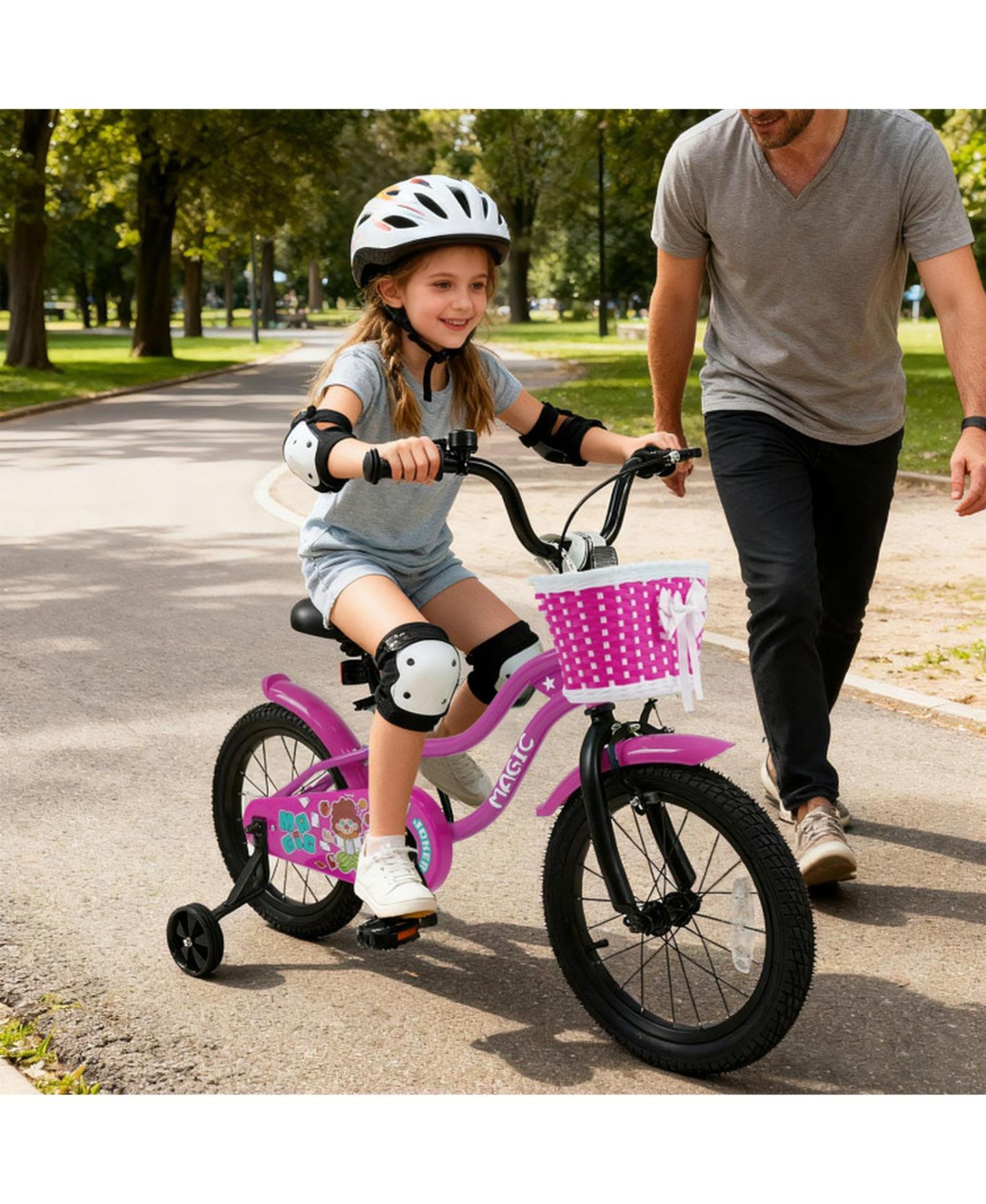 Детская игрушка SUGIFT 16 in Kids Bike with Training Wheels for Ages 4-7 Years Old, цвет: Розовый — фото 2