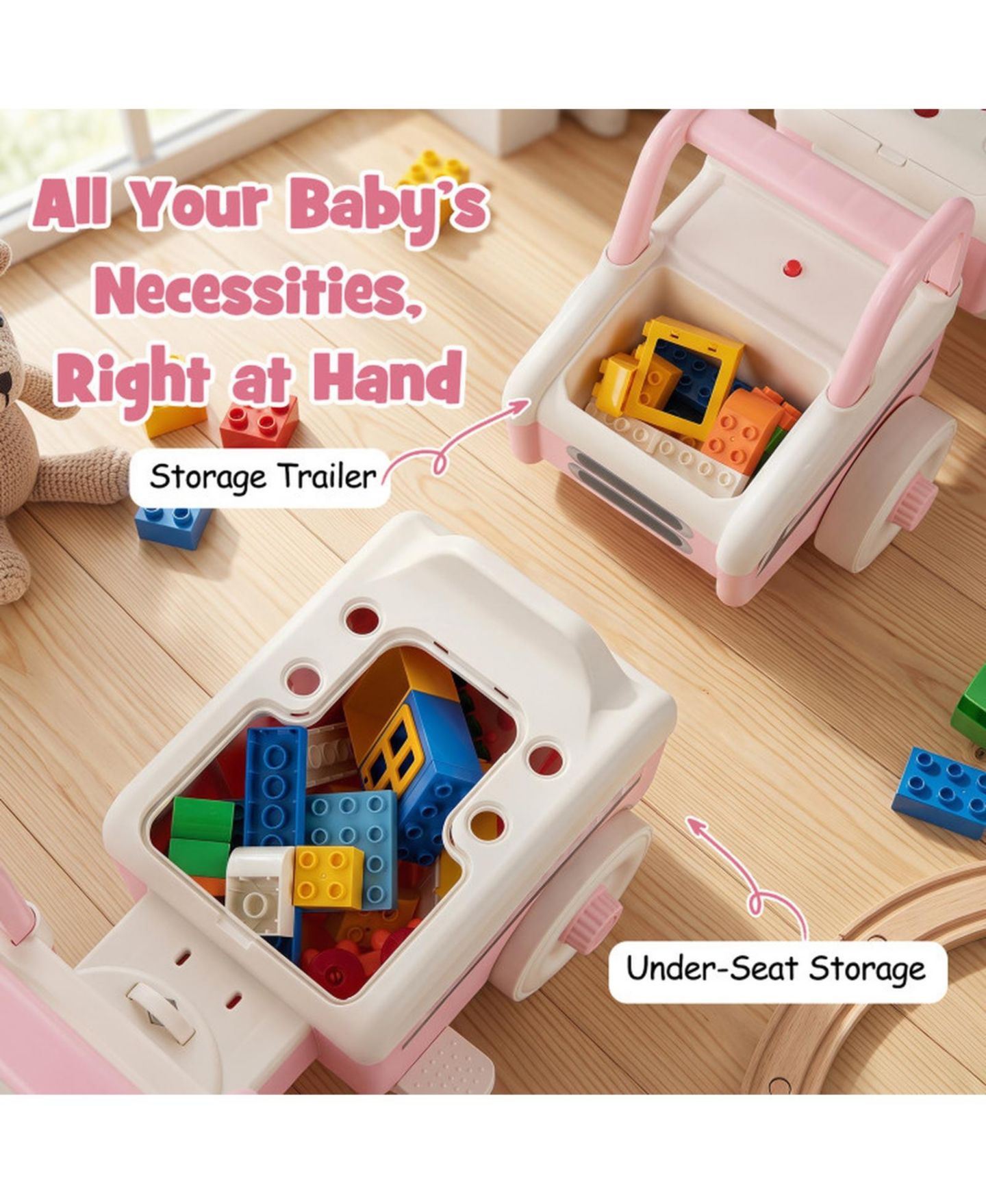 Детская игрушка SUGIFT 4-in-1 Ride On Push Car With Music and Storage, Ages 1.5-5, цвет: Розовый — фото 10