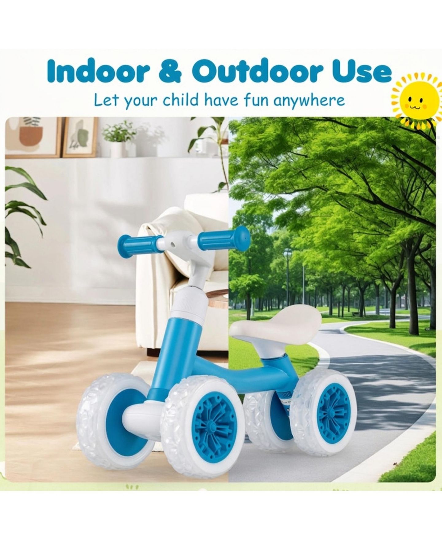 Детская игрушка SUGIFT Baby Adjustable Light-Up Wheels Balance Bike, Ages 1+, цвет: Синий — фото 7