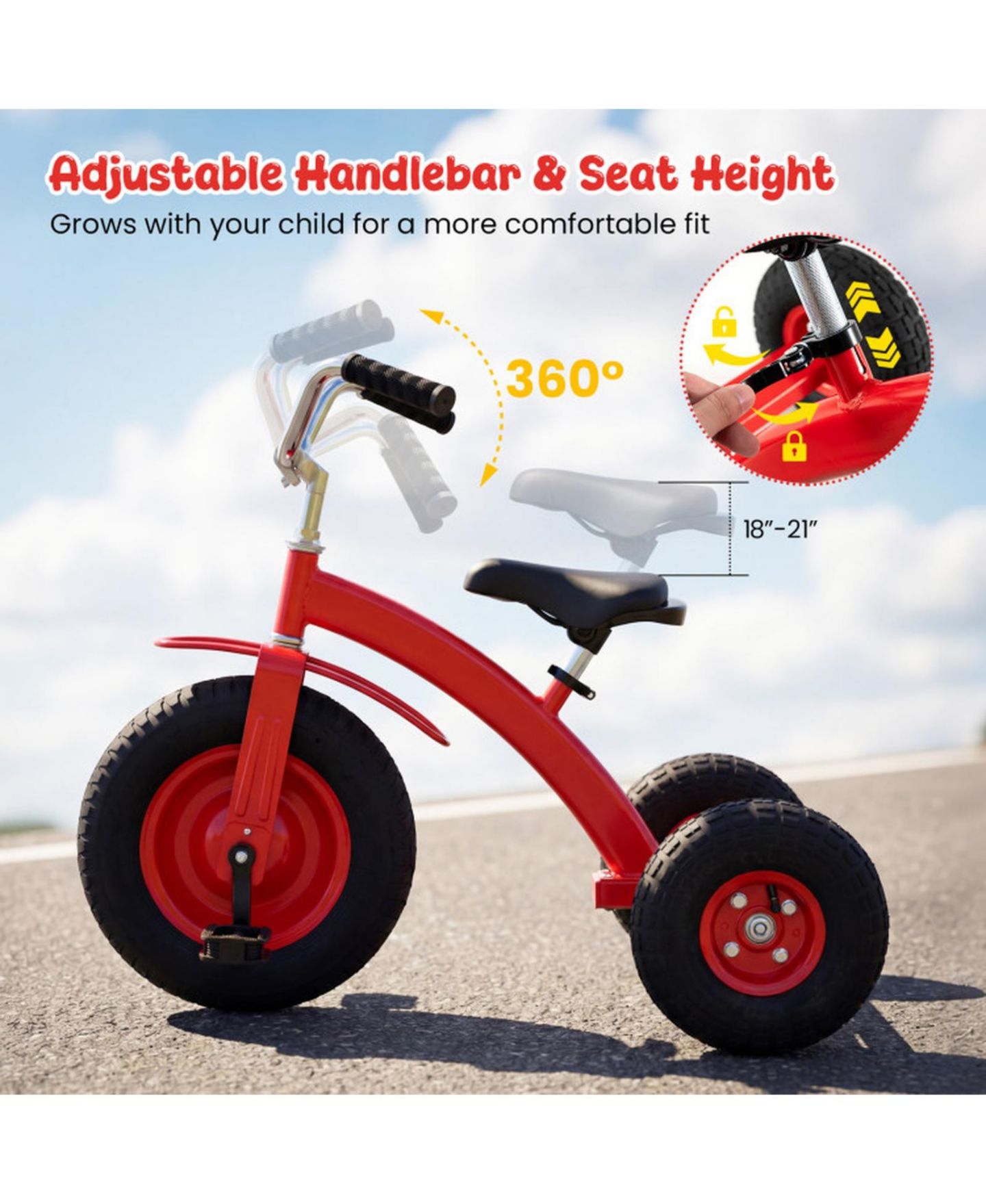 Детская игрушка SUGIFT Carbon Steel Kids' Bike with Adjustable Handlebar and Seat, 15" Inflatable Rubber Tires, 200 lb Capacity, Ages 3+, цвет: Красный — фото 4