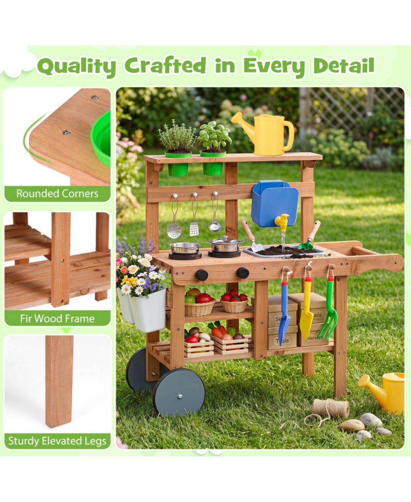 Детские игрушки SUGIFT Water Tank & Sink 15-Piece Mud Kitchen, Ages 3+, цвет: Натуральный — фото 5