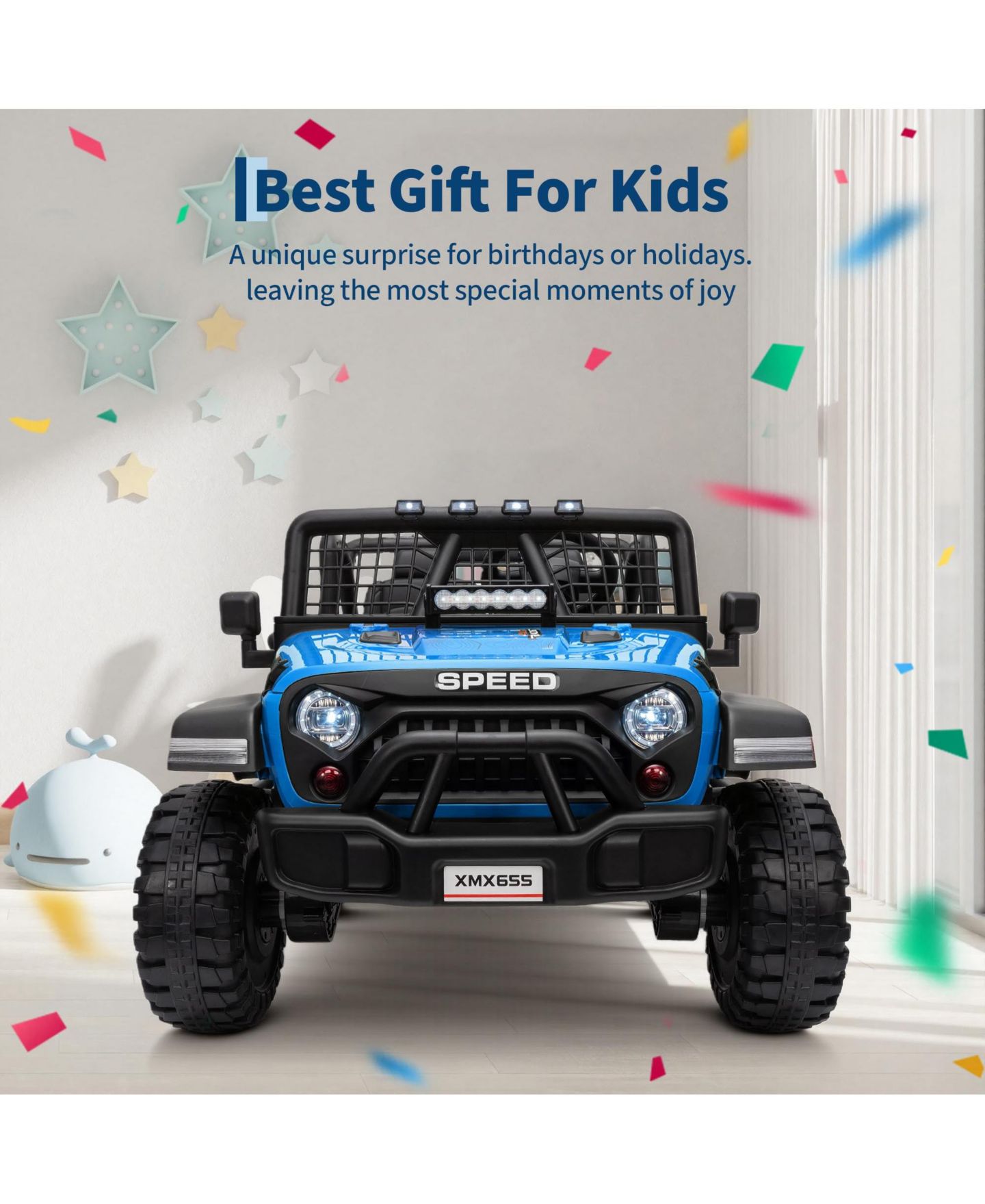Детская игрушка homfan 24V 4WD 2-Seater Ride-On Truck, Ages 3-8, цвет: Синий — фото 8