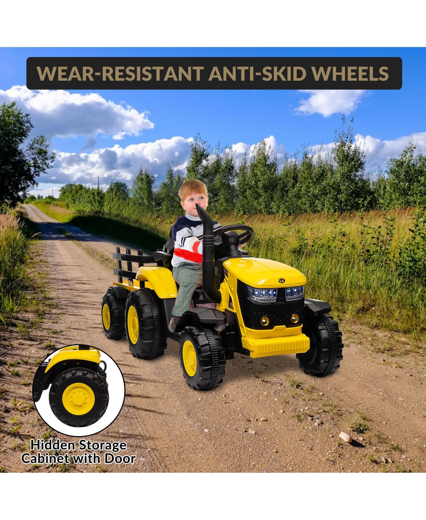 Детская игрушка homfan Electric Ride On Tractor with Detachable Garden Trailer, Rechargeable Remote Control, Ages 3-8 — фото 8