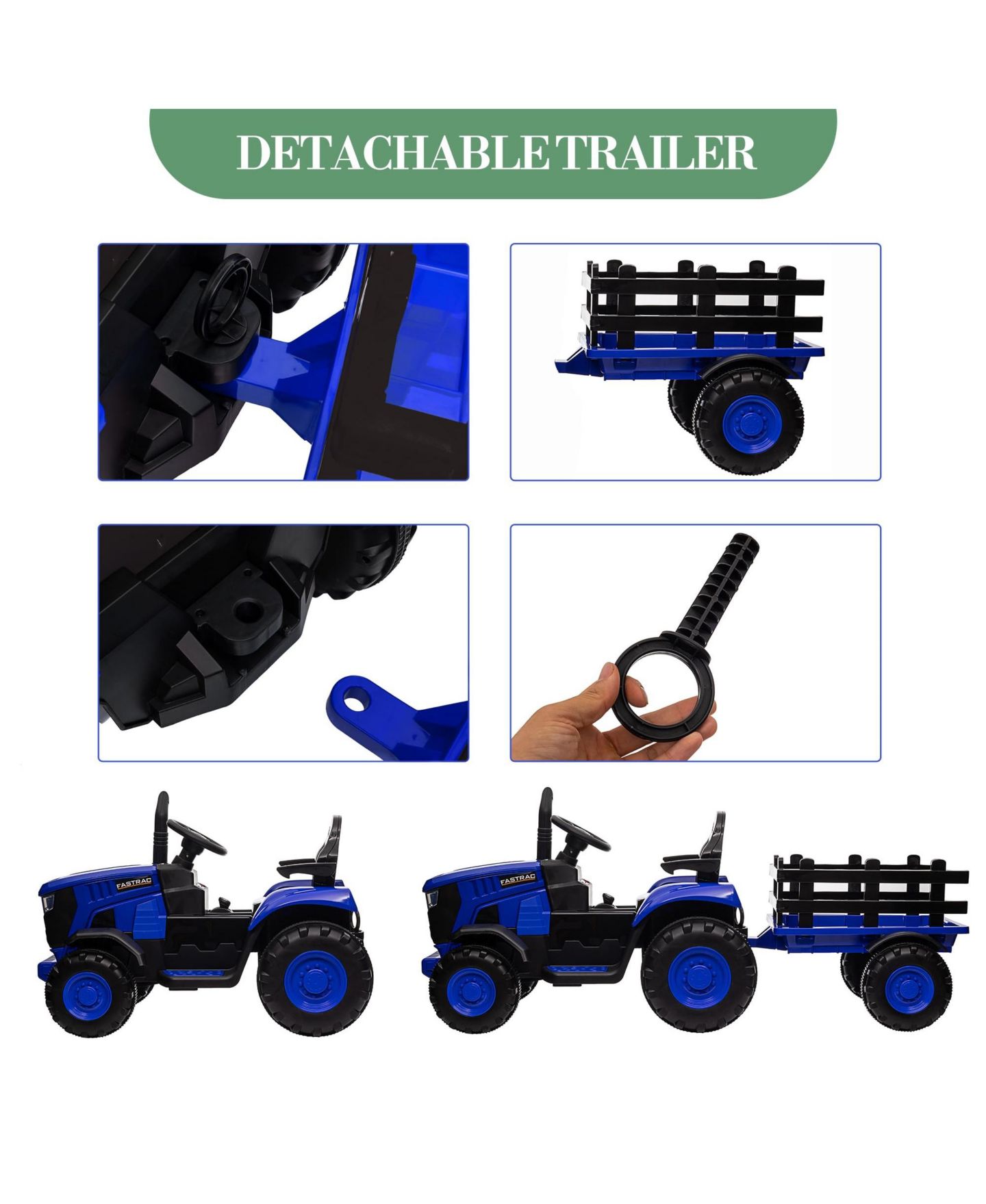Детская игрушка homfan Electric Ride-On Tractor with Garden Cart Trailer, 12V Rechargeable, Remote Control, Up to 66 lbs, Ages 3-8 — фото 7