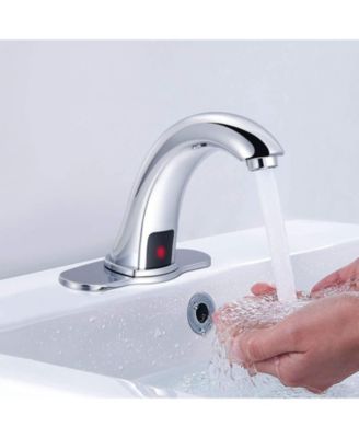 Automatic Sensor Touchless Bathroom Sink Faucet with Deck Plate Chrome Vanity Faucet Hands Free Hot Cold Water Mixer