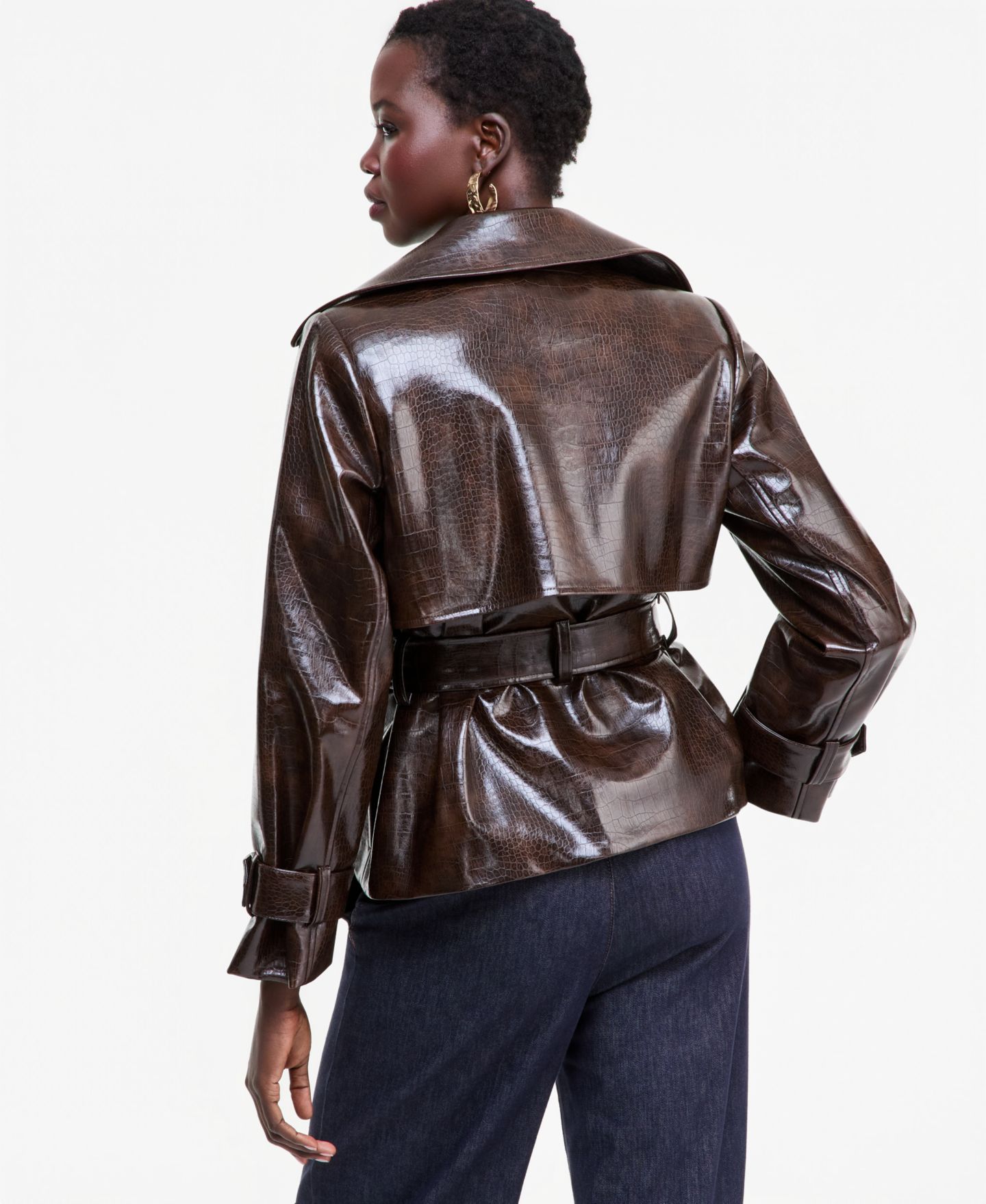 Женская куртка I.N.C. International Concepts Crocodile-Embossed Belted Faux Leather, цвет: Кофейный — фото 4