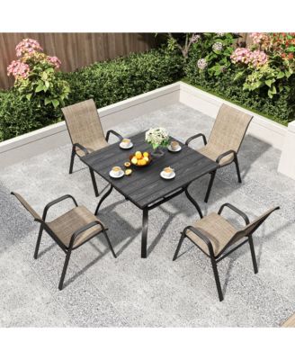 4 Pack Teslin Patio Dining Chairs, 350LB Rustproof Metal Chairs with Ergonomic Lumbar Seat