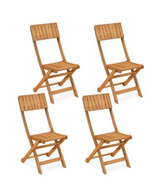 4Pieces  Folding Chairs with Slatted Backrest and Seat Armless Design No Assembly Needed