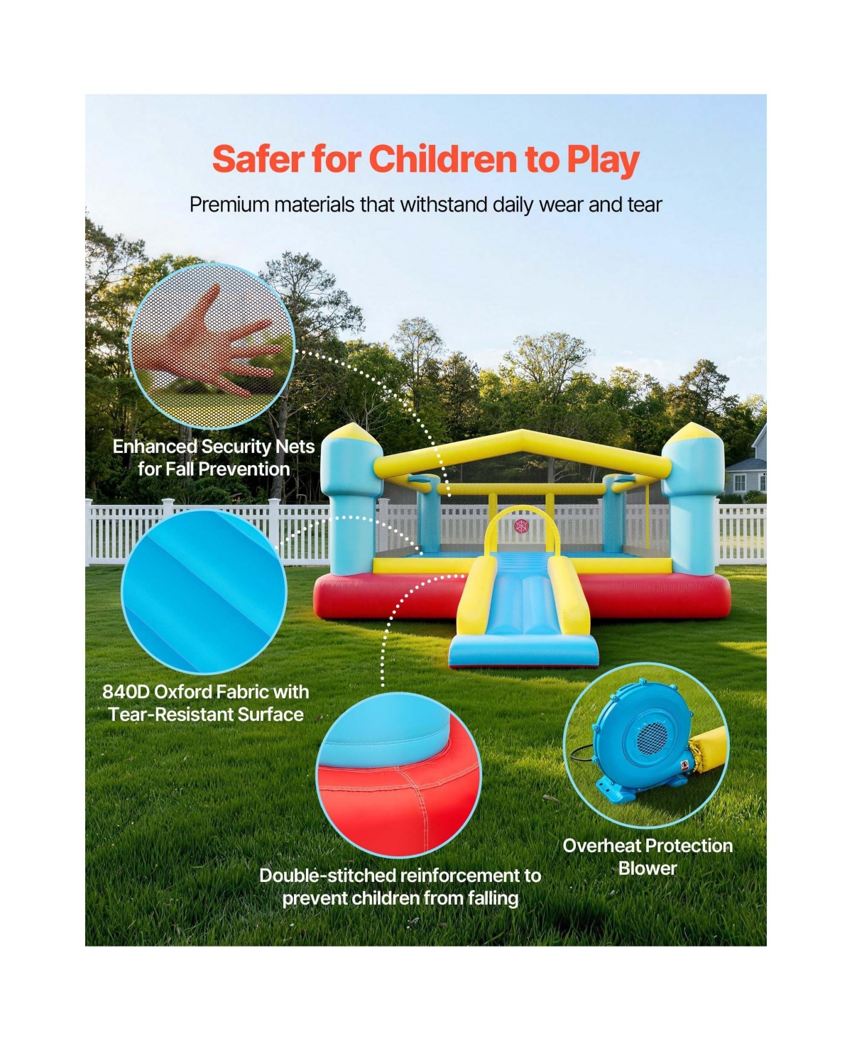 Hikeen 14.7 x 13.8 ft Kids Inflatable Bounce House with Slide, Basketball Hoop and Target Game