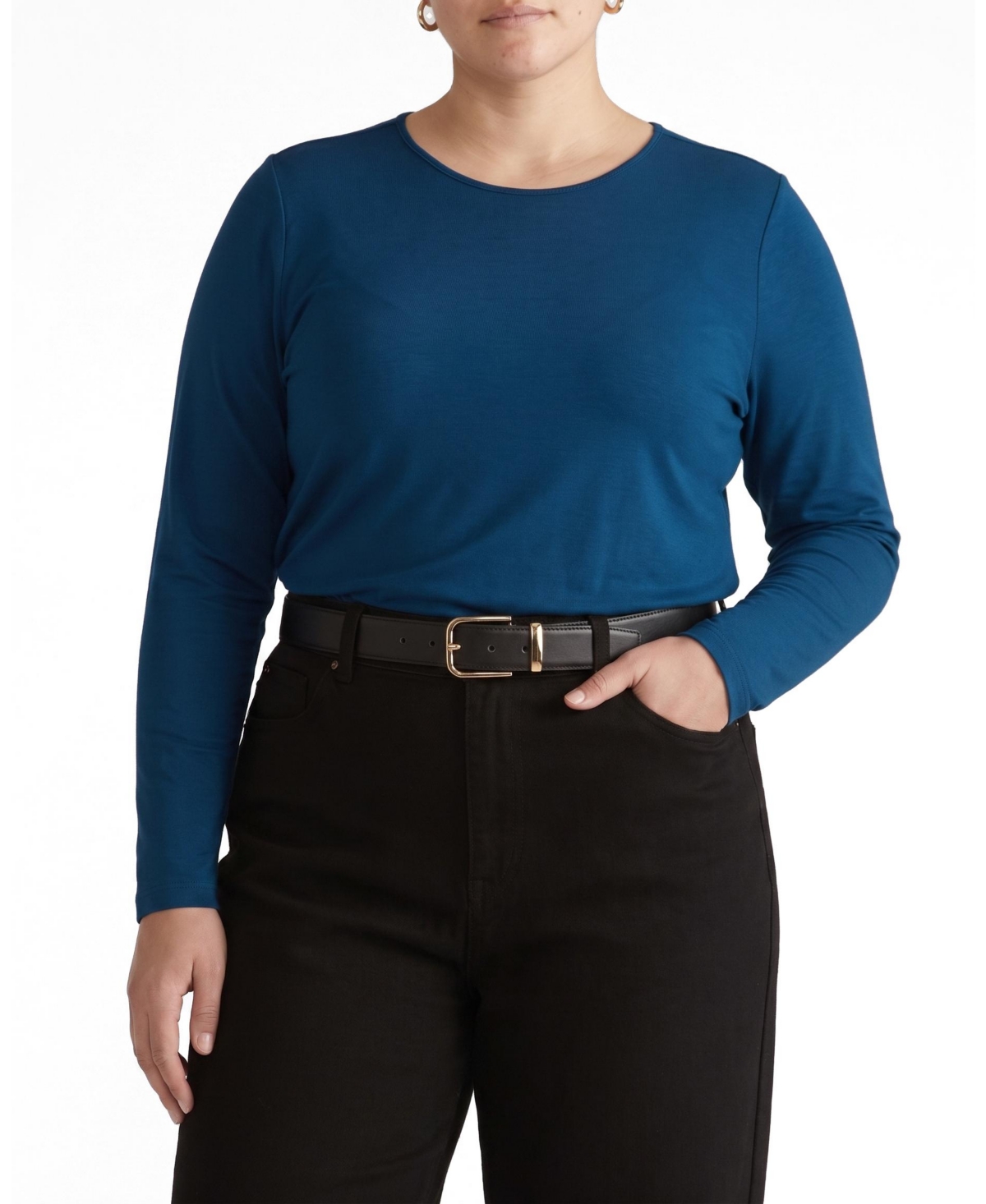 Universal Standard Plus Size Joan Liquid Jersey Long Sleeve Top - Blue teal