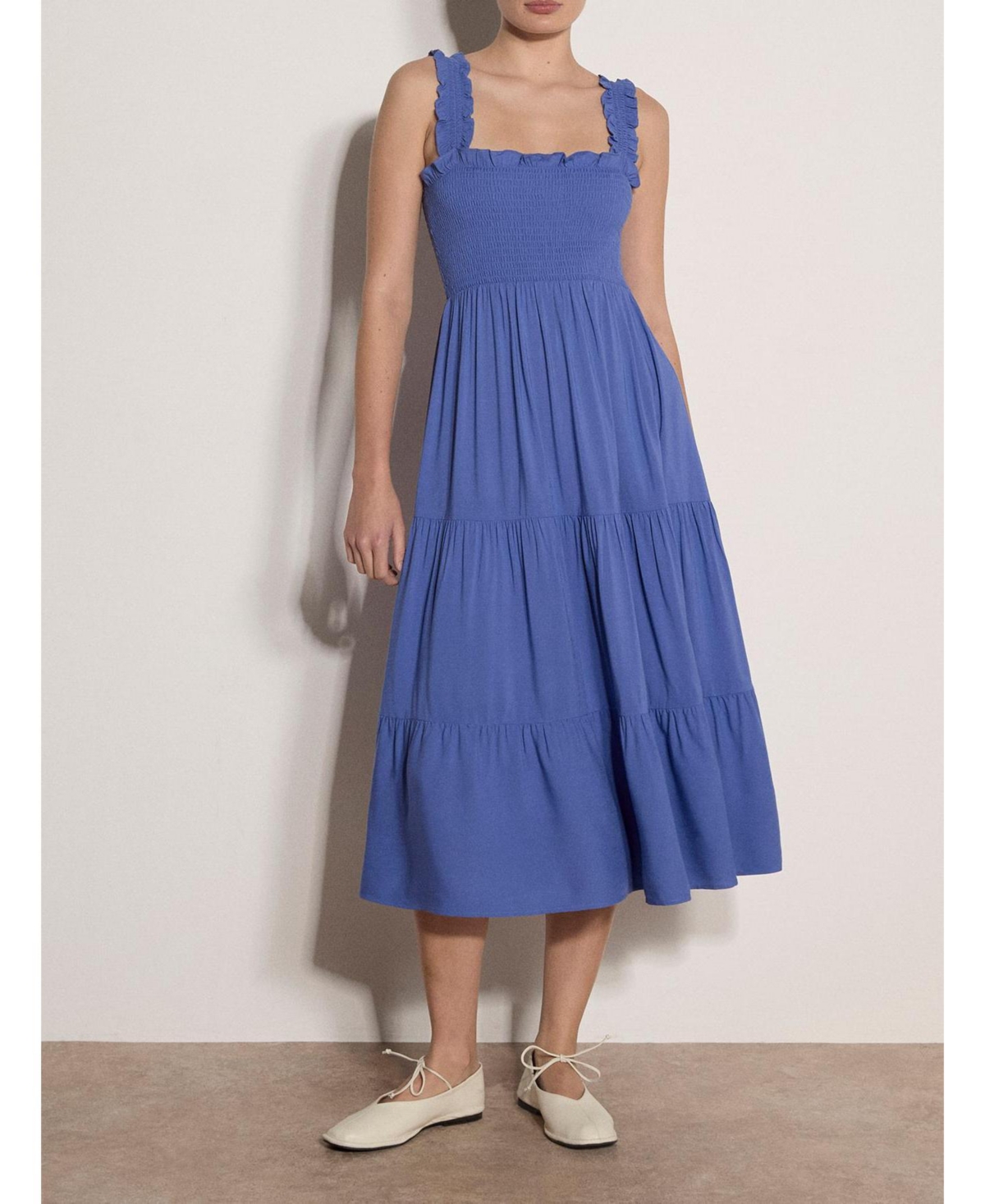 Apricot Women's Slub Smock Tiered Midi Dress