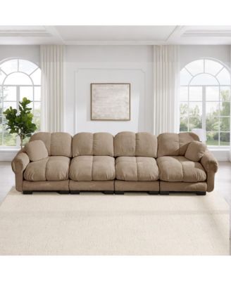 Chenille Cloud 4-Seater Sofa Exquisite Pillows and Quilted Back Cushions Soft Padded Armrests Deep Seat for Living Room