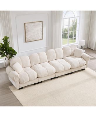 Chenille Cloud 4-Seater Sofa Exquisite Pillows and Quilted Back Cushions Soft Padded Armrests Deep Seat for Living Room
