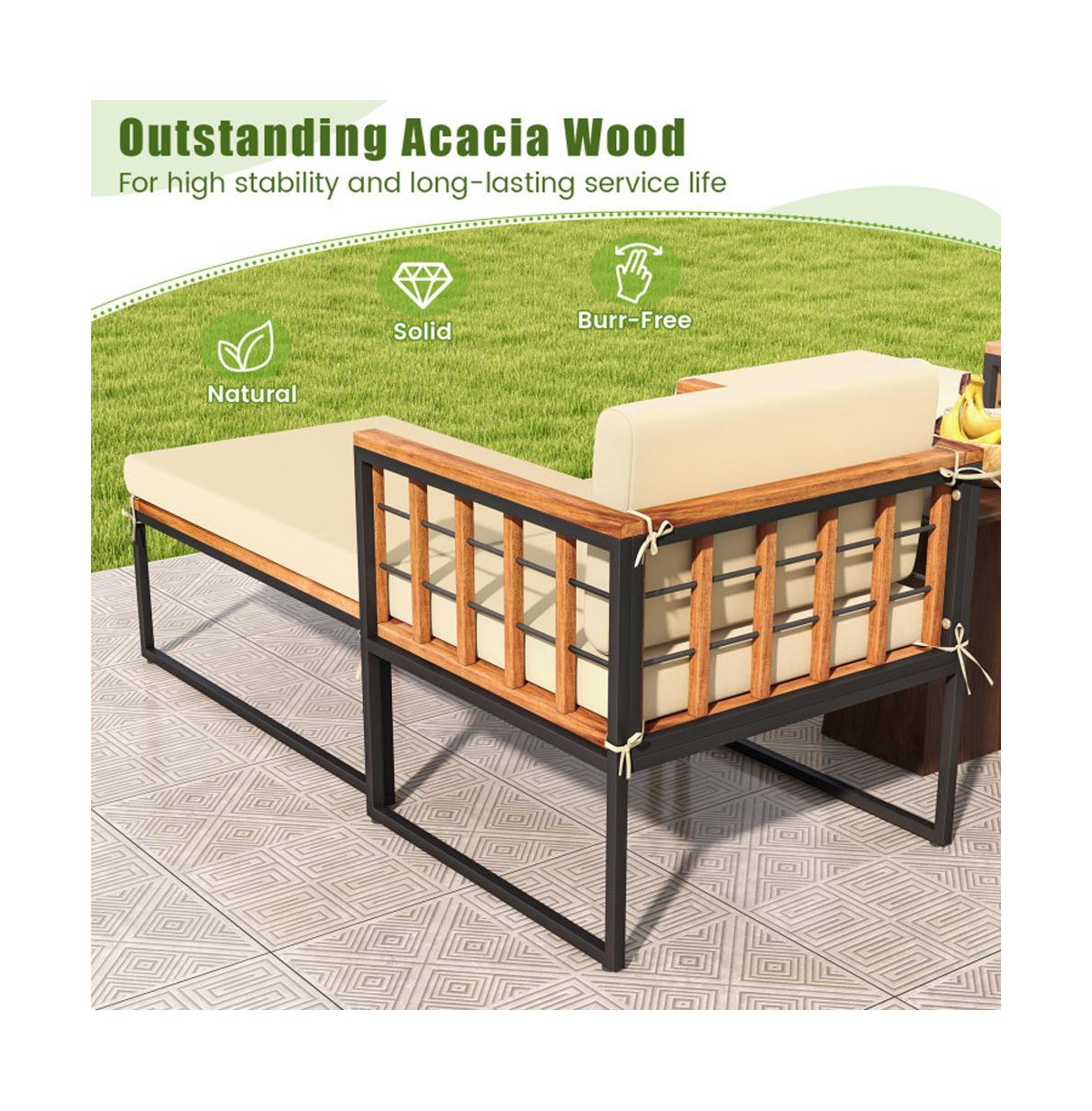 Boyel Living Patio Acacia Wood Armchair with Long Ottoman and Seat Back Cushions