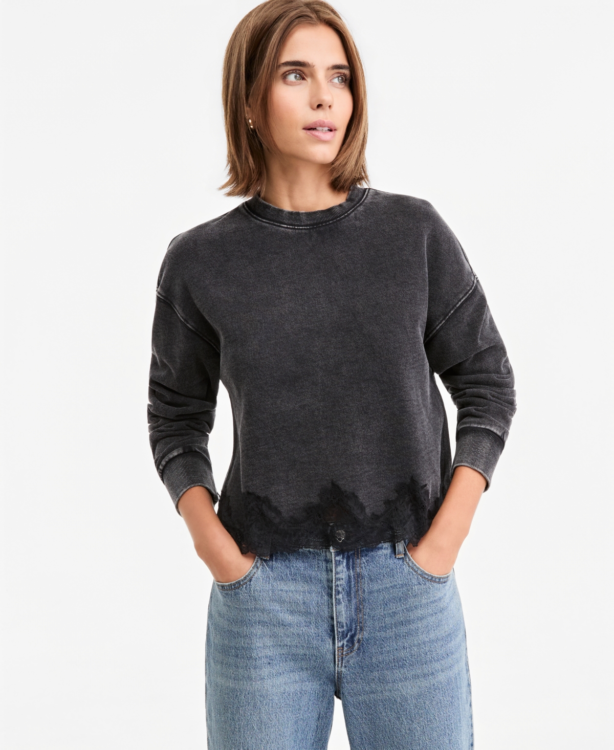 And Now This Women's Crewneck Lace-Trim Lounge Top, Macy's Exclusive