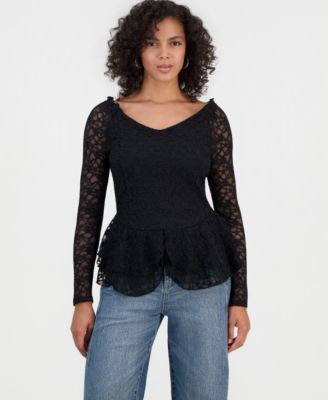 Women's Lace Peplum Long-Sleeve Top