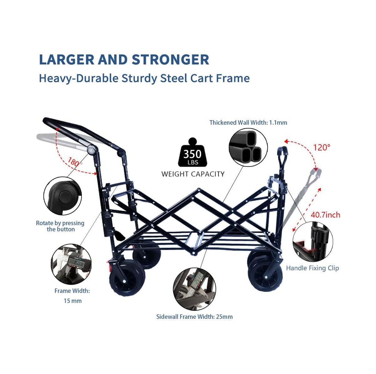 Mountaintop Collapsible Wagon 140L Cart,Removable Canopy,All-Terrain Wheels with Brake,Cooler Bag,Camping Beach Shopping