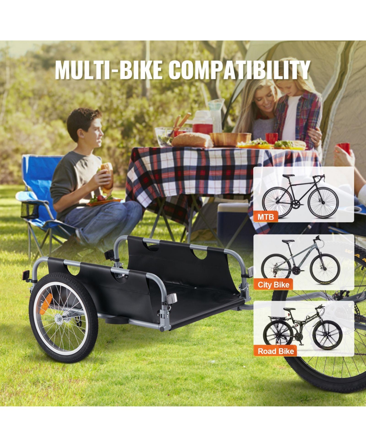 Mountaintop Bike Cargo Trailer, 100 lbs Load, Wheels, Quick Release Hitch, Reflectors, Fits Bikes, Heavy-Duty Foldable Cart
