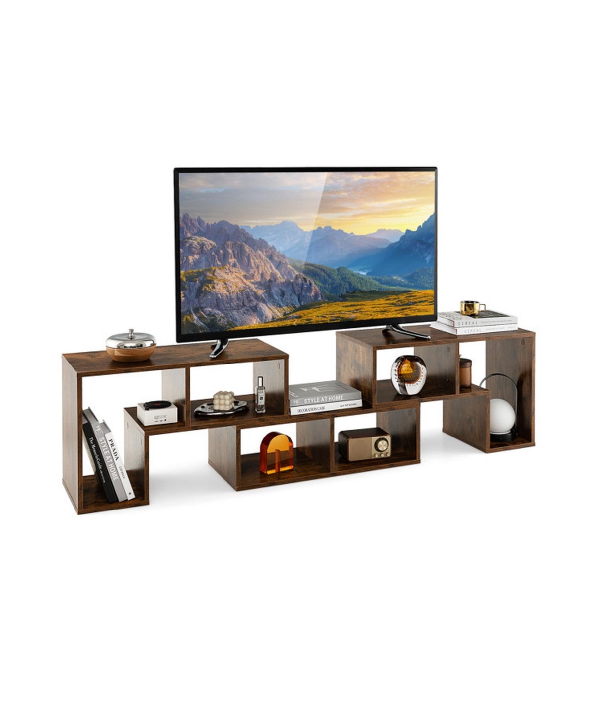 Gouun 3-Piece Modular Console Tv Stand with 6 Open Shelves for TVs - Brown