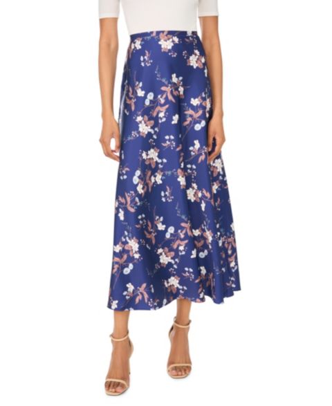 Женская юбка 1.STATE Floral High-Waisted A-Line Bias Cut Maxi, цвет: Синий