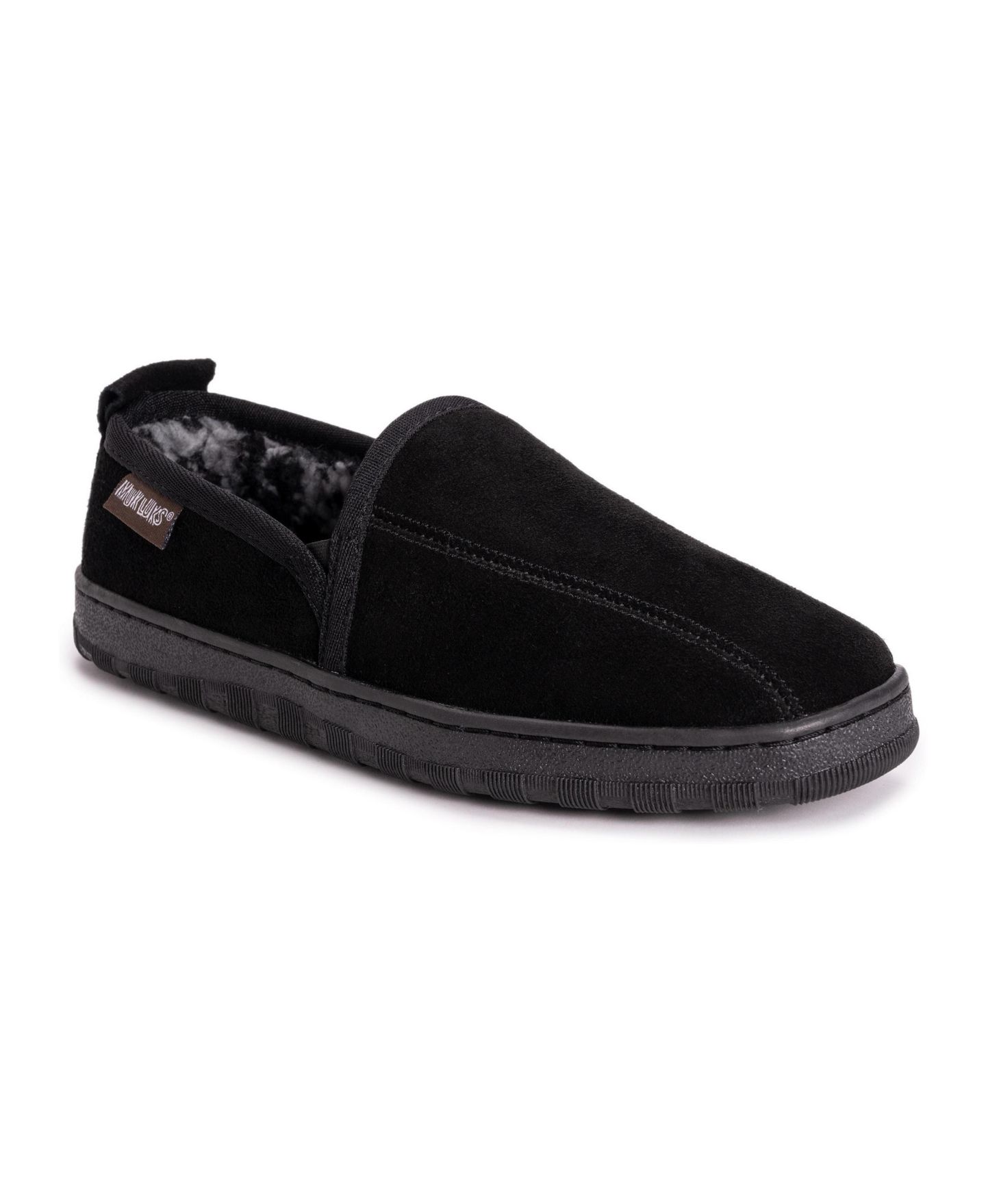 Мужские тапочки MUK LUKS Eric Genuine Suede Slip On Slippers, цвет: Чёрный — фото 1
