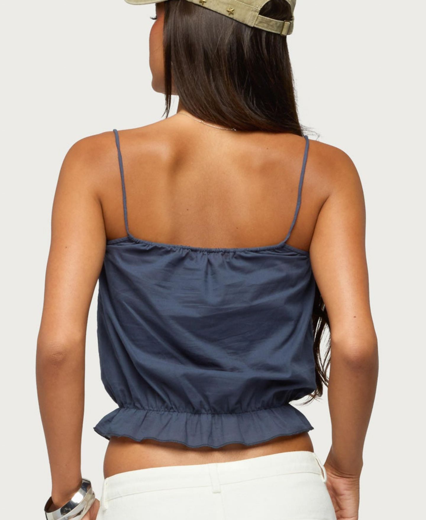 Женский топ Edikted Tohar Keyhole Tie-Front Crop, цвет: Тёмно-синий — фото 2