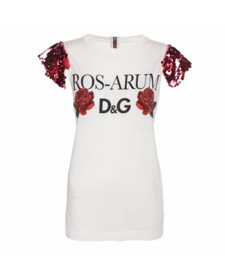 Dolce & Gabbana Women's Rose-Print Short-Sleeve Sequin T-Shirt