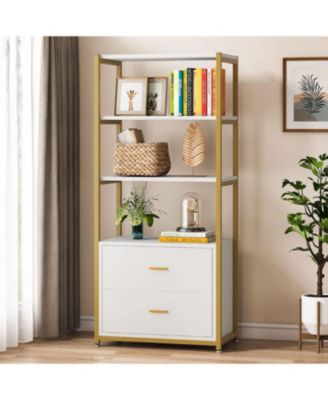 4-Tier Bookshelf with 2 Drawers