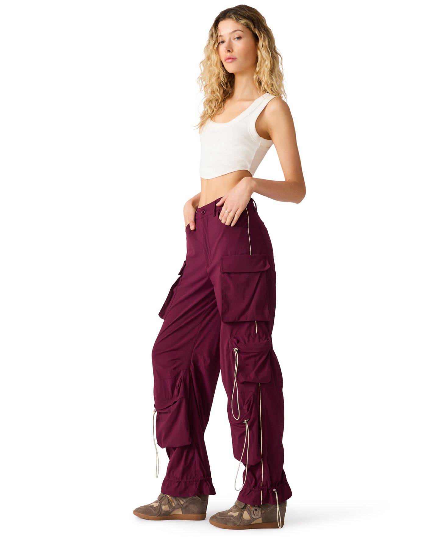Женские брюки Steve Madden Jacey Cargo Wide-Leg Mid-Rise, цвет: Глубокий инжирный — фото 3