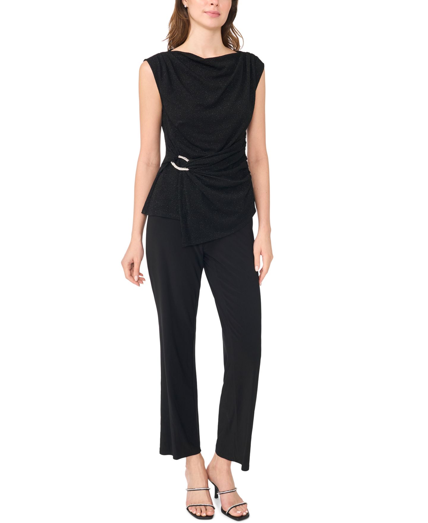 Женская блузка MSK Petite Asymmetrical Dressy Boat-Neck, цвет: Чёрный — фото 2