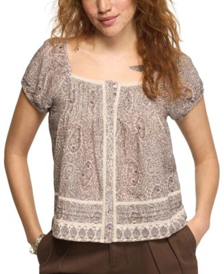 Women's Cap Sleeve Lace Peasant Top