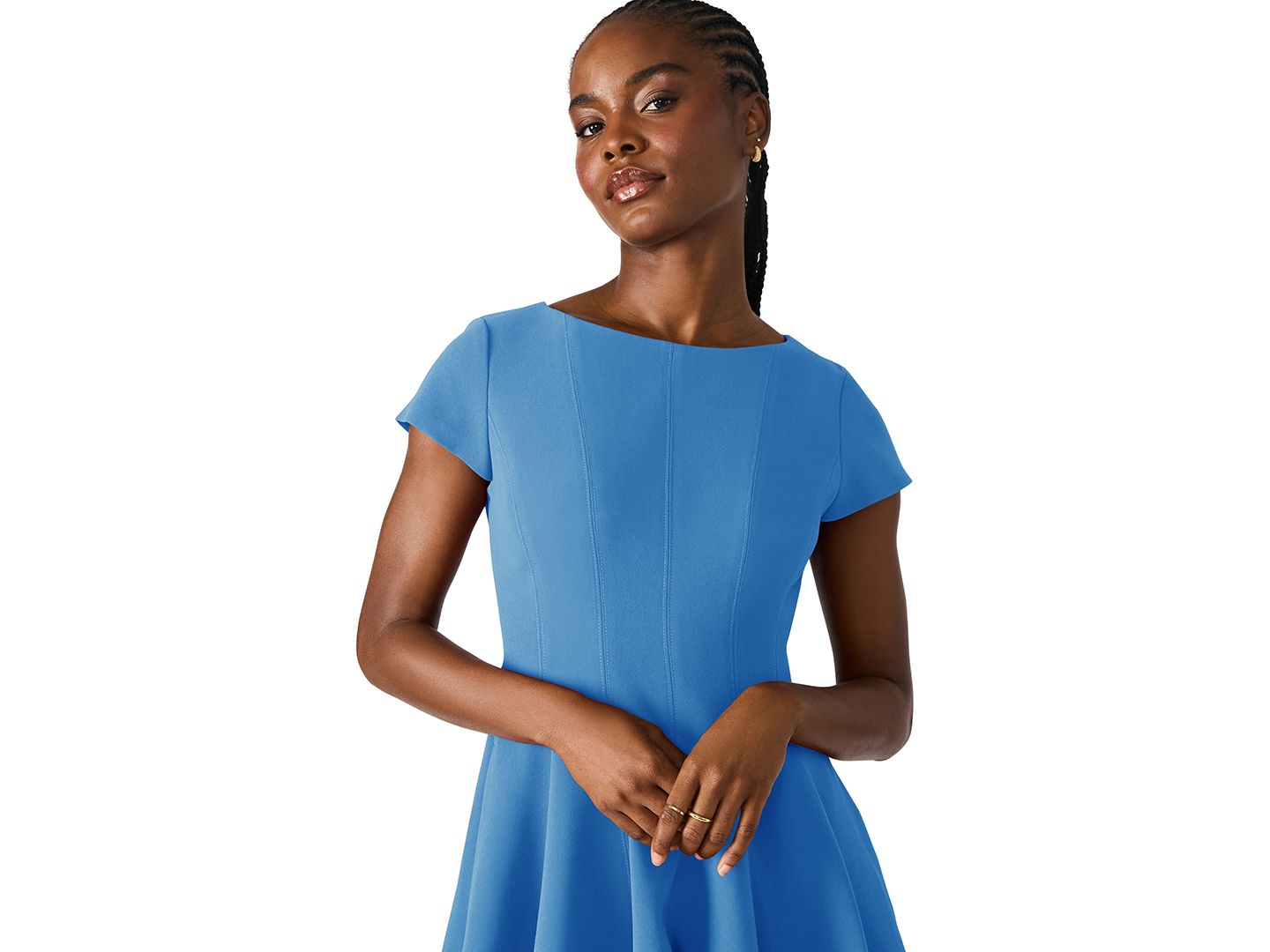 Женское платье Steve Madden Nili Boat Neck Short-Sleeve Fit & Flare Short, цвет: Синий — фото 4
