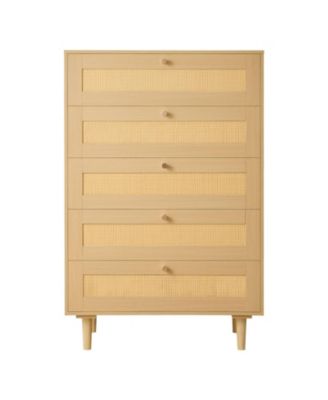 5 Drawer Rattan Dresser with Storage for Bedroom and Hallway