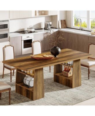 63" Dining Table for 6-8, 4 Shelves Kitchen Table, Large Modern Rectangle Dining Room Furniture, for Living Room