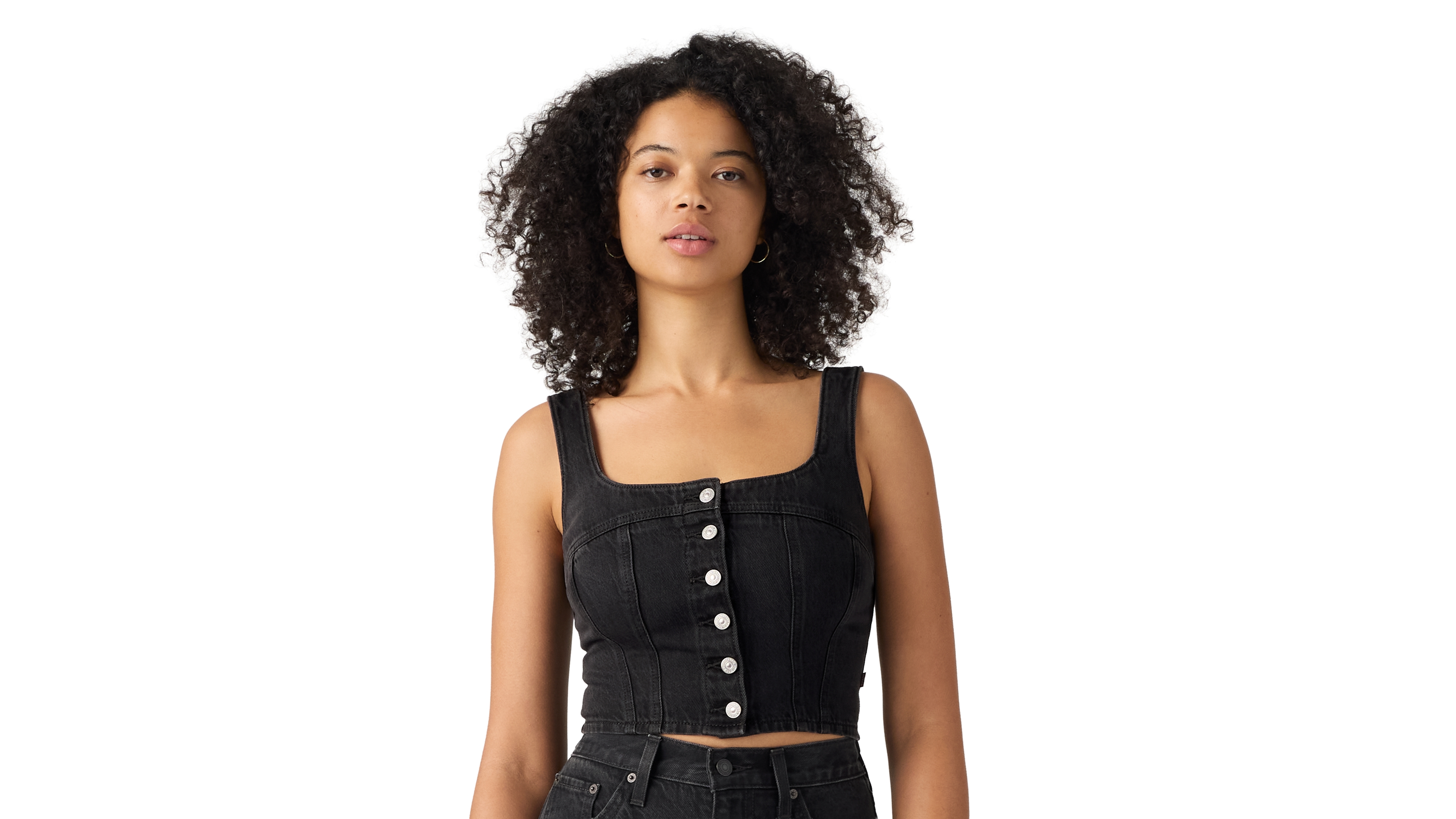 Levi's Women's Audra Seamed Top Cap Sleeveless Square Neck Crop Denim