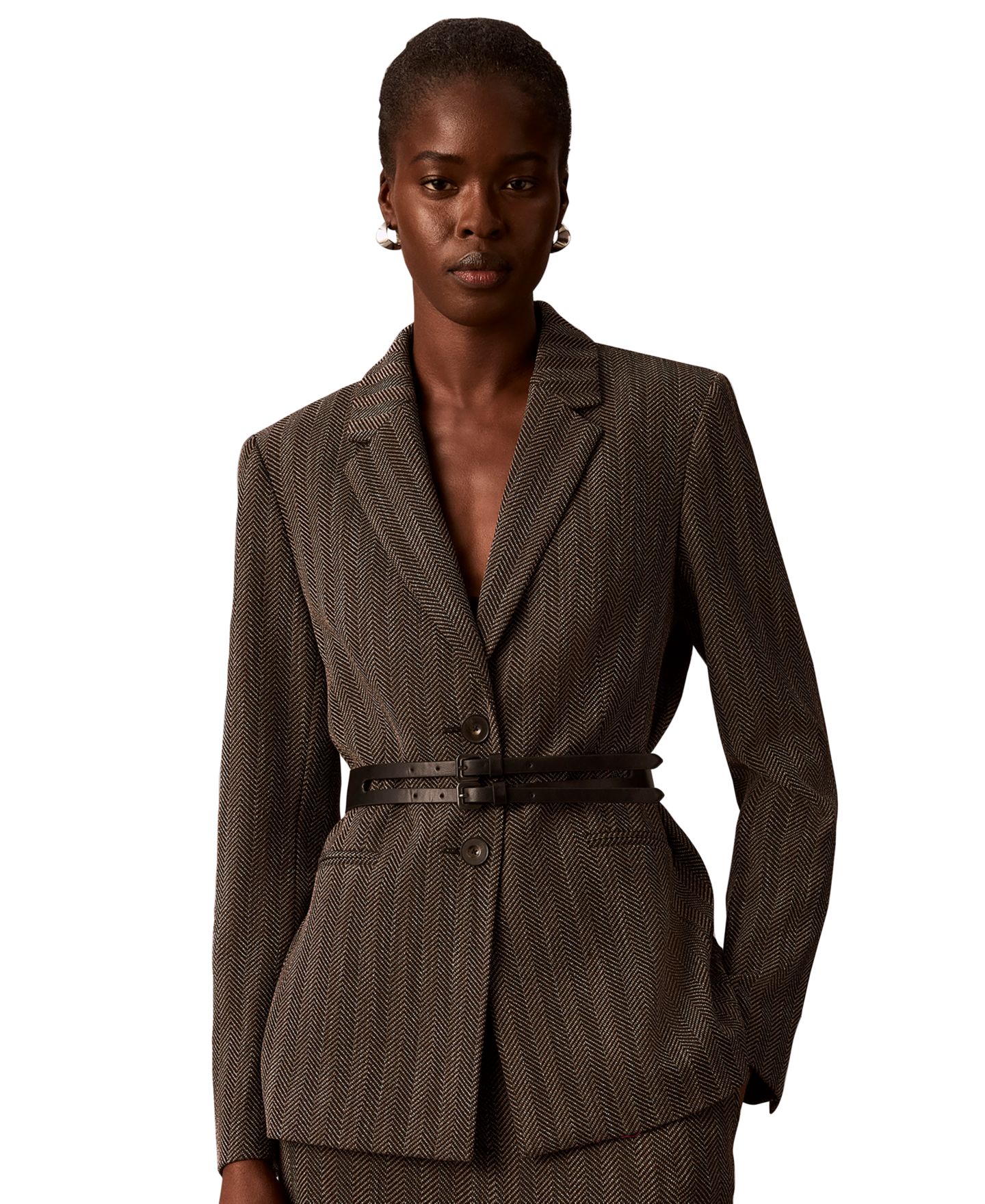 Женский пиджак Calvin Klein Notch Collar Long-Sleeve Blazer, цвет: Чёрный разноцветный — фото 4