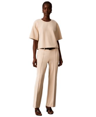Women's Boxy Tee Soft Scuba Short-Sleeve Sweater & Pull-On High-Rise Wide-Leg Pants