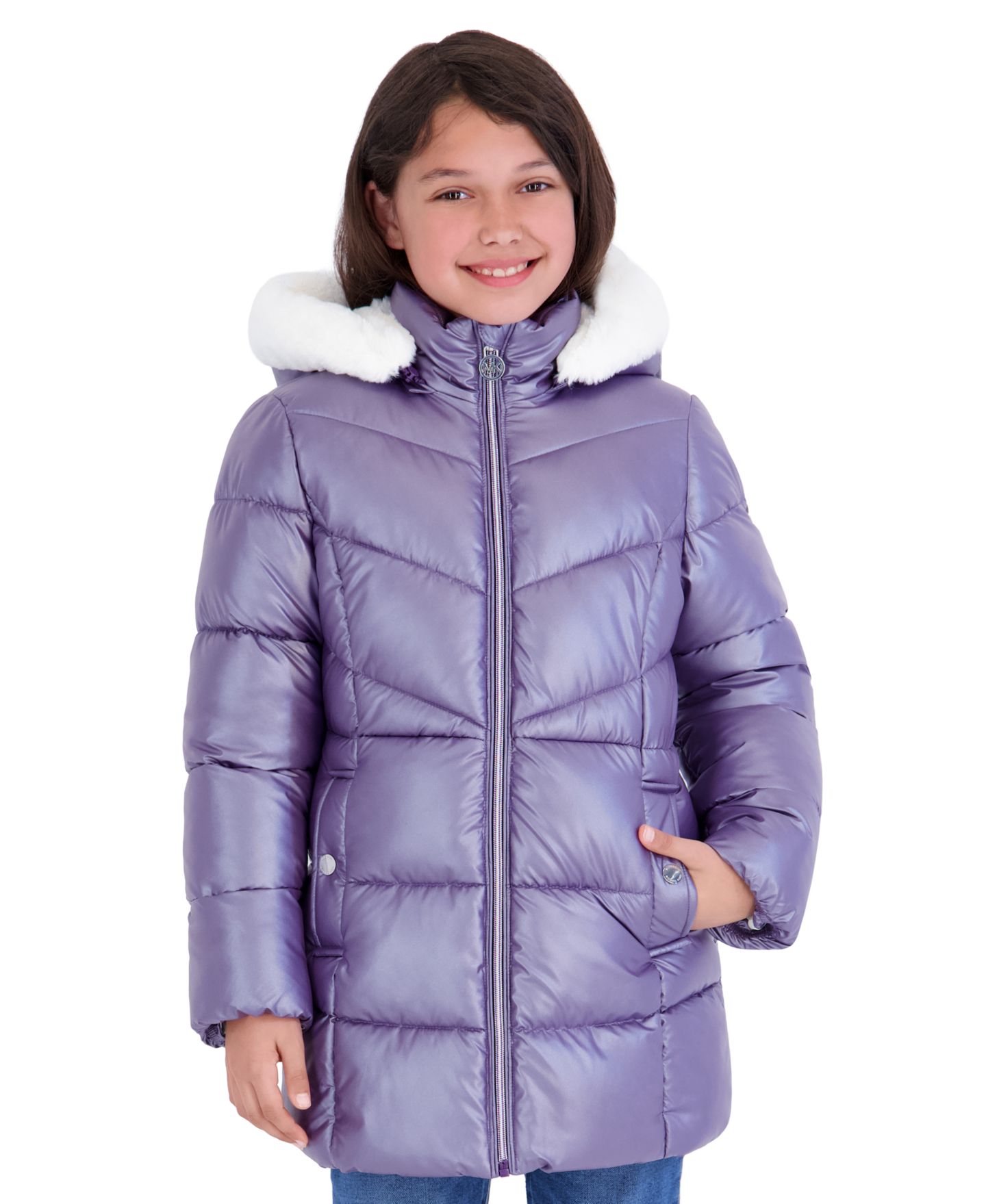 Куртка Michael Kors Pearlized Fabric Stadium Length Heavy Weight Jacket для девочек-малышей, цвет: Dark Iris — фото 1